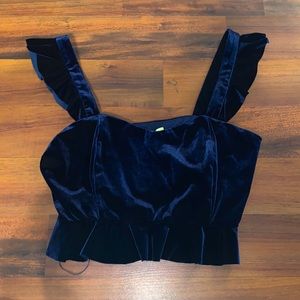 Dark Blue Velour Crop Top